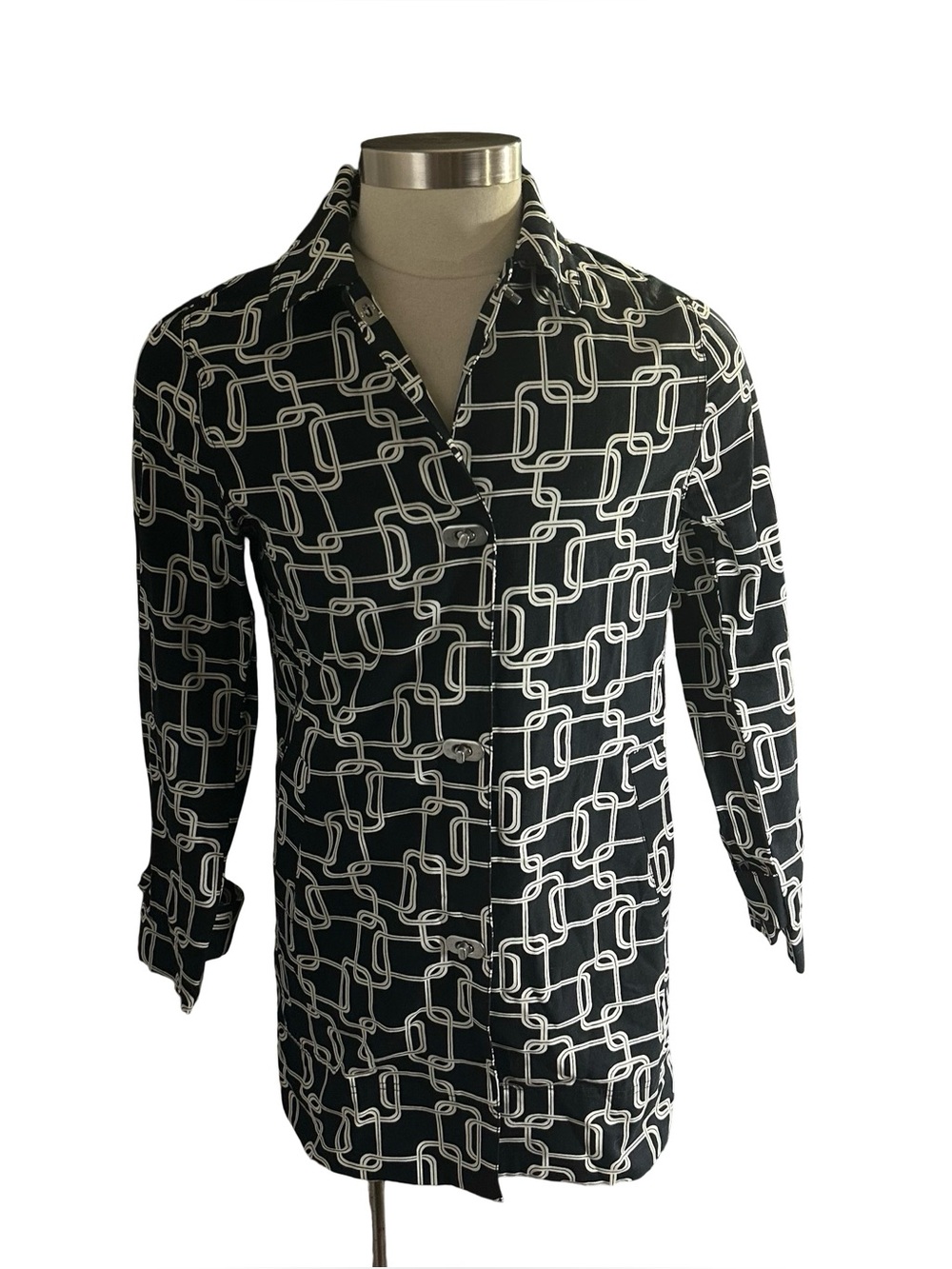 George ME Mark Eisen Geometric Turn Lock Trench Coat Jacket Women Sz M 8 10